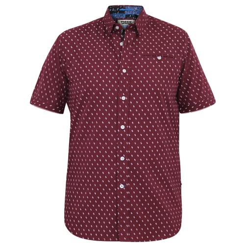 D555 Dunstable S/S Micro AOP Shirt With Button Down Collar Burgundy